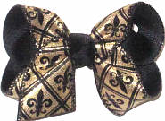 Toddler Gold with Black Fleur de Lis over Black Double Layer Overlay Bow